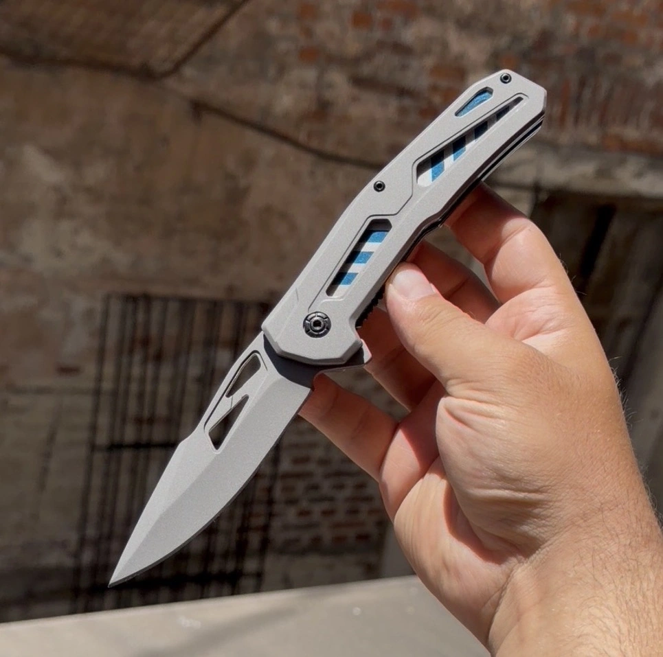 GRİ MAVİ DESENLİ ESTETİK KABZE PASLANMAZ ÇELİK 21CM