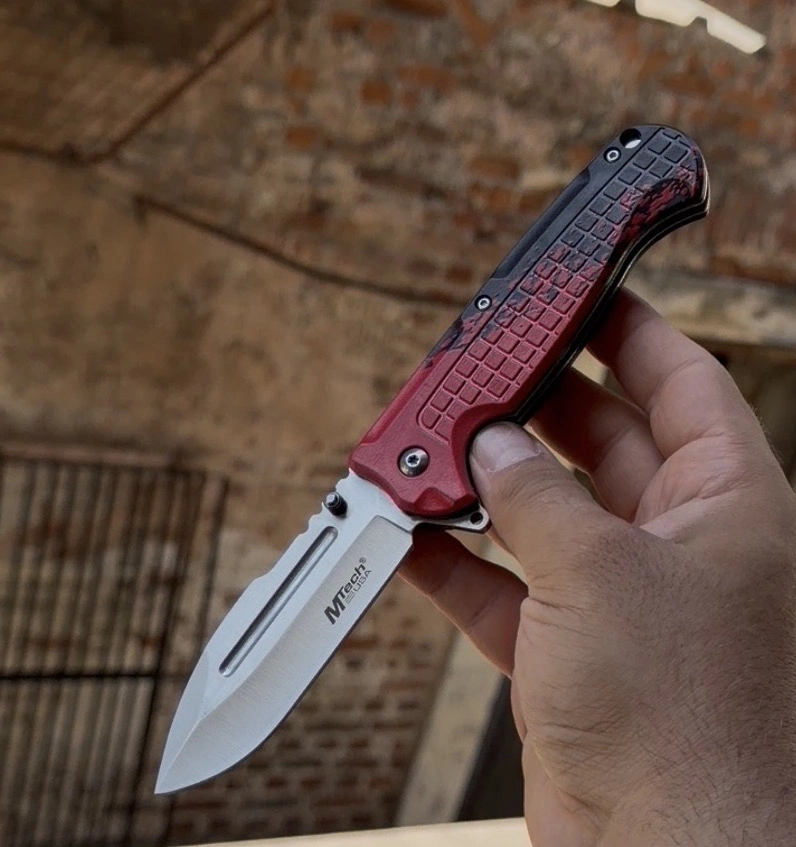 Mtech Kırmızı Tombul Oluklu Çakı 21cm