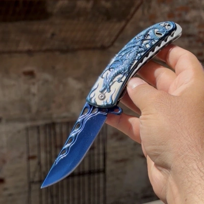 Ejder Kabartmalı Mavi Çakı 21cm
