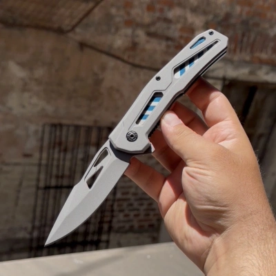 GRİ MAVİ DESENLİ ESTETİK KABZE PASLANMAZ ÇELİK 21CM