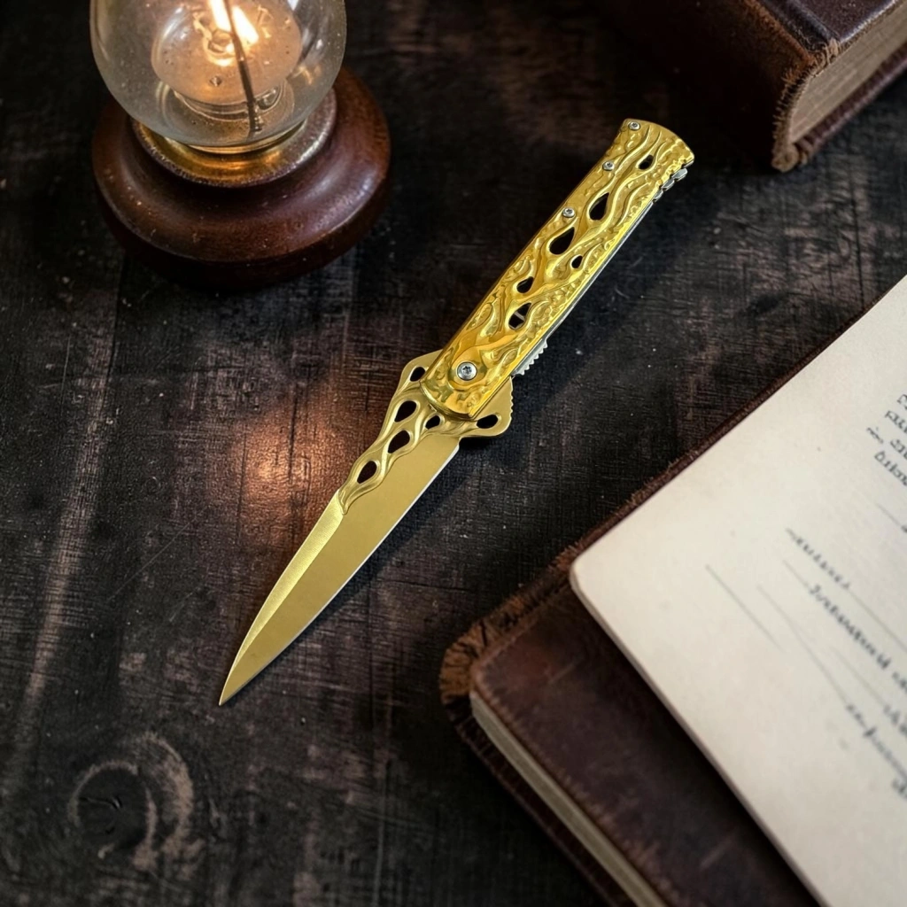 Gold  Alev Detaylı 21cm Çakı