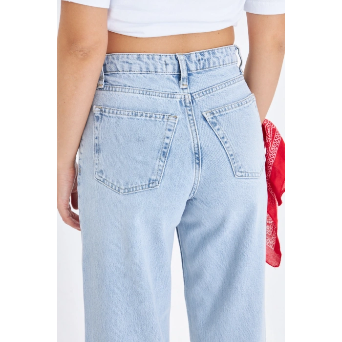 Bol Geniş Düz Kadın Kot Pantolon Yüksek Bel