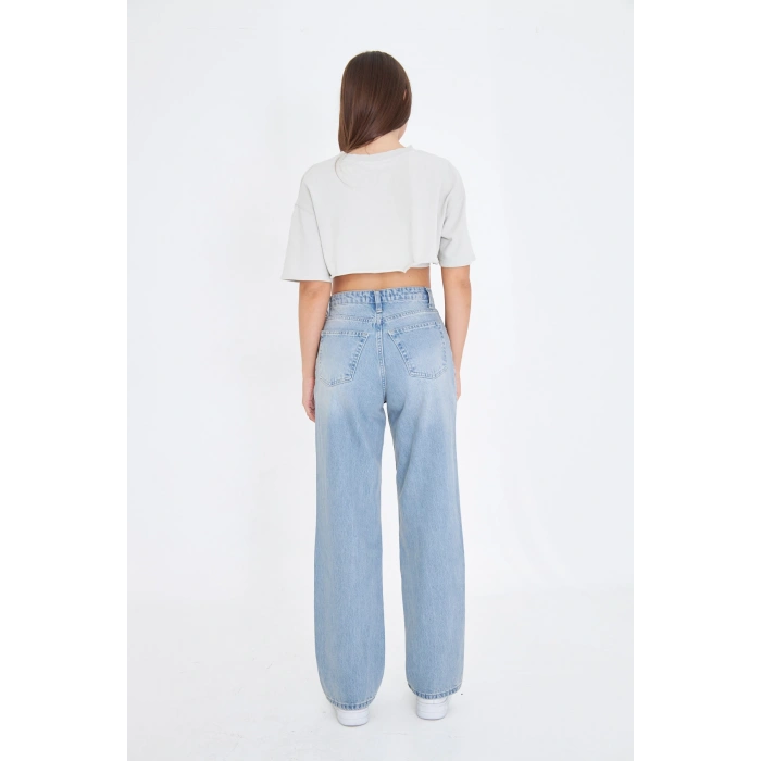 Bol Geniş Düz Kadın Kot Pantolon Yüksek Bel