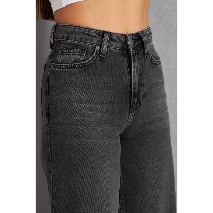 GRİ Füme Palazzo Kot Kadın Yüksek Bel Geniş Paça Pantolon