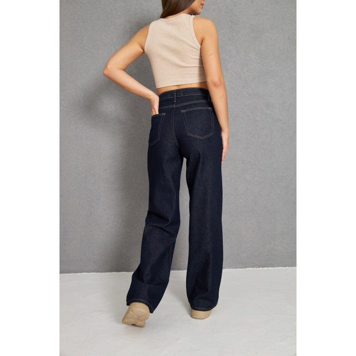 İşlemsiz Duz Palazzo Geniş Yüksek Bel Kadın Kot Pantolon