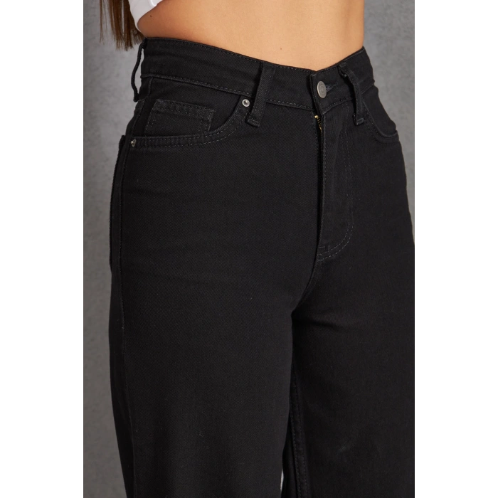 Kadın Siyah Palazzo Geniş Paça Yüksek Bel Kot Pantolon