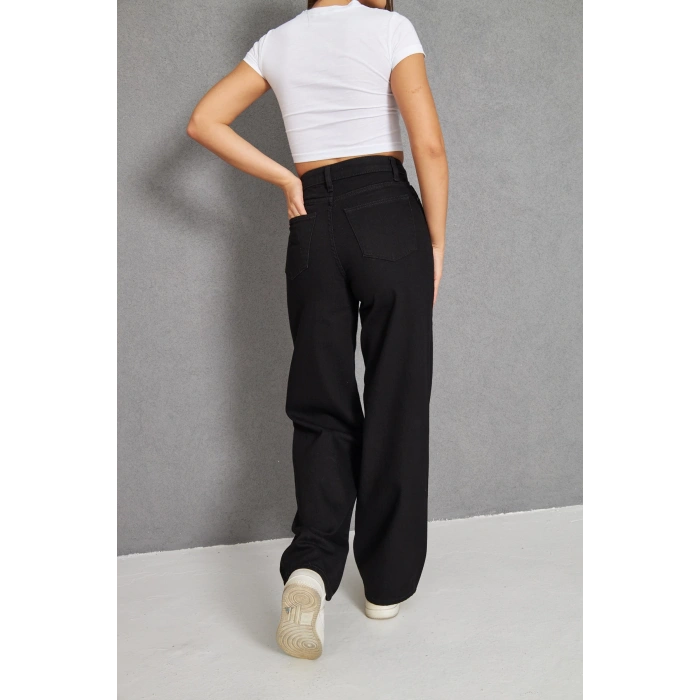 Kadın Siyah Palazzo Geniş Paça Yüksek Bel Kot Pantolon