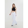 Kadın Beyaz Palazzo Pantolon | Yüksek Bel Geniş Paça | Yazlık & Şık Kombinler