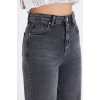 Paça Detay GRİ Füme Düz Kesim Yüksek Bel Kadın Kot Pantolon Kesik Paça Straıght Fıt