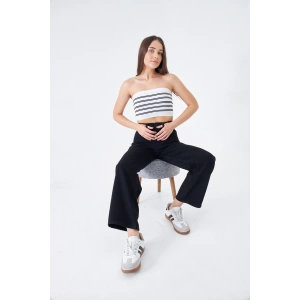 Siyah Bol Geniş Düz Kadın Kot Pantolon Yüksek Bel