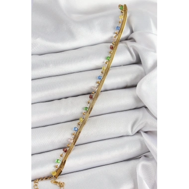 316L Çelik Gold Renk Karışık Renkli Kristal Taşlı Kadın Bileklik