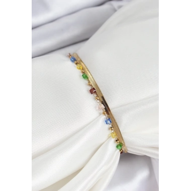 316L Çelik Gold Renk Karışık Renkli Kristal Taşlı Kadın Bileklik