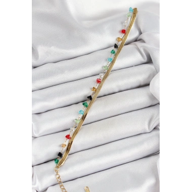 316L Çelik Gold Renk Kristal Karışık Renkli Taşlı 2li Kadın Bileklik