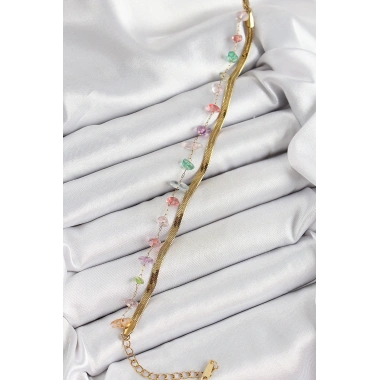 316L Çelik Gold Renk Kristal Karışık Renkli Taşlı Kadın Bileklik