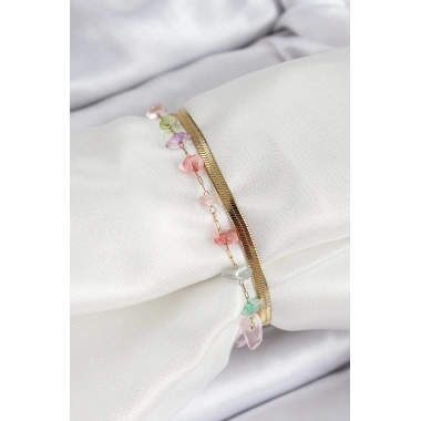 316L Çelik Gold Renk Kristal Karışık Renkli Taşlı Kadın Bileklik