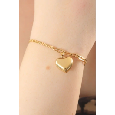 316L Çelik Gold Renk Zincir Model Kalp Figür Kadın Bileklik