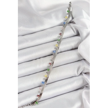 316L Çelik Gümüş Renk Karışık Renkli Kristal Taşlı Kadın Bileklik