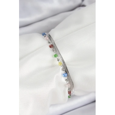 316L Çelik Gümüş Renk Karışık Renkli Kristal Taşlı Kadın Bileklik