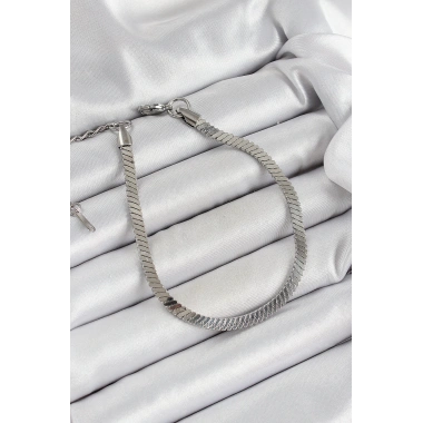 316L Çelik Gümüş Renk Yassı Zincir Model Kadın Bileklik