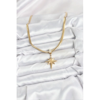 316L Çelik Zincir Gold Renk Kutup Yıldızı Model Kadın Kolye
