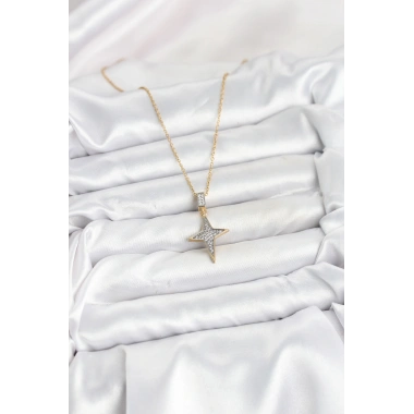 316L Çelik Zincir Gold Renk Kutup Yıldızı Model Zirkon Taşlı Kadın Kolye