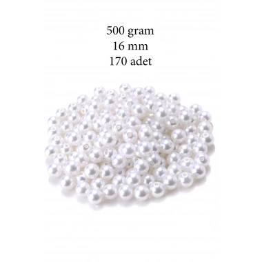 500 gram 16mm Beyaz Renk Plastik İnci Boncuk Çanta ve Takı Yapım Boncuğu (~170 adet)
