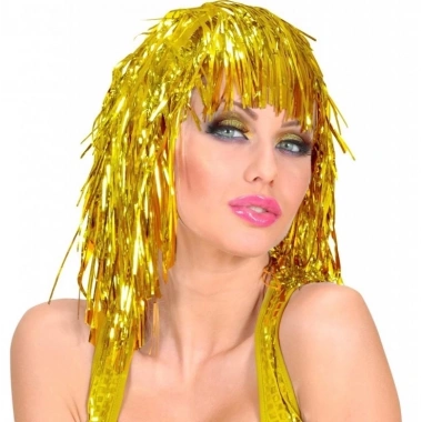 Altın Sarısı Işıltılı Metalize Parti Peruğu