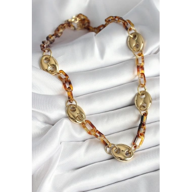 Leopar Desenli Mika Gold Renk Zincir Kadın Kolye