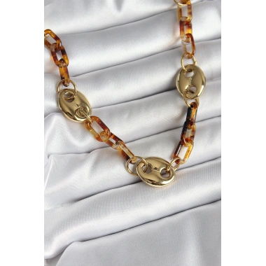 Leopar Desenli Mika Gold Renk Zincir Kadın Kolye