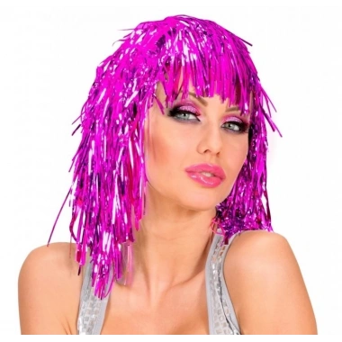 Pembe Fuşya Işıltılı Metalize Parti Peruğu
