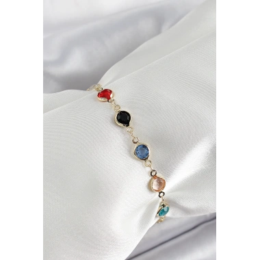 Pirinç Asorti Model Gold Renk Zirkon Taşlı Kadın Bileklik