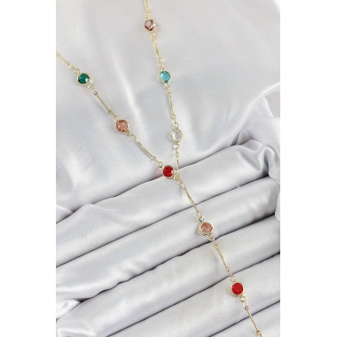 Pirinç Asorti Model Gold Renk Zirkon Taşlı Y Kolye