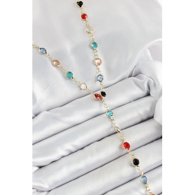 Pirinç Asorti Model Gold Renk Zirkon Taşlı Y Kolye