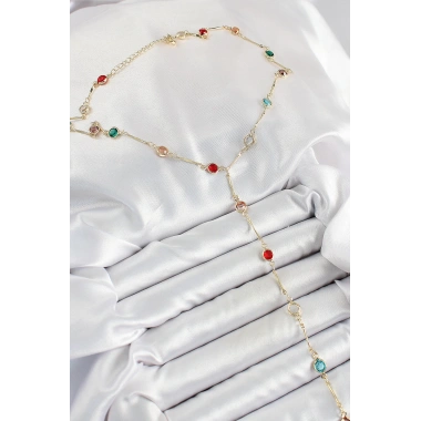 Pirinç Asorti Model Gold Renk Zirkon Taşlı Y Kolye