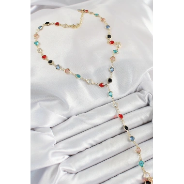 Pirinç Asorti Model Gold Renk Zirkon Taşlı Y Kolye