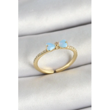 Pirinç Fiyonk Figürlü Zirkon Taşlı Gold Renk Ayarlanabilir Kadın Yüzük