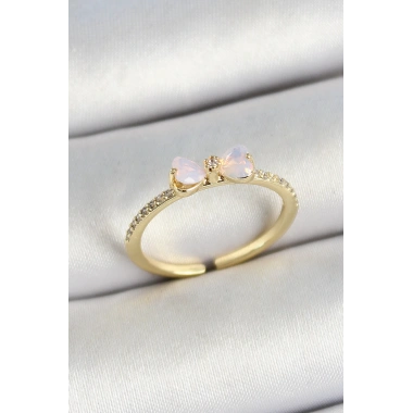 Pirinç Fiyonk Figürlü Zirkon Taşlı Gold Renk Ayarlanabilir Kadın Yüzük