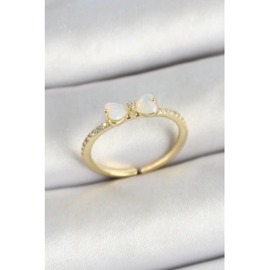 Pirinç Fiyonk Figürlü Zirkon Taşlı Gold Renk Ayarlanabilir Kadın Yüzük