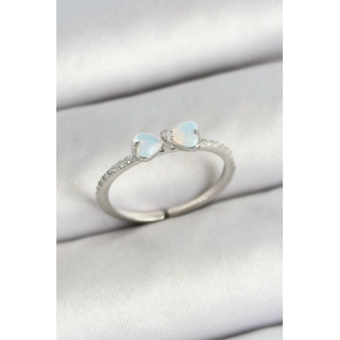 Pirinç Fiyonk Figürlü Zirkon Taşlı Gümüş Renk Ayarlanabilir Kadın Yüzük