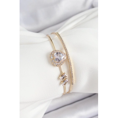 Pirinç Gold Renk Kalpli Zirkon Taşlı Kadın Bileklik