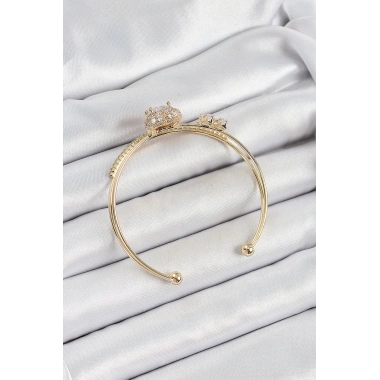 Pirinç Gold Renk Kalpli Zirkon Taşlı Kadın Bileklik