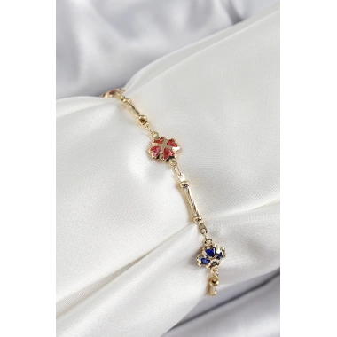 Pirinç Gold Renk Karışık Renk Yonca Zirkon Taşlı Kadın Bileklik