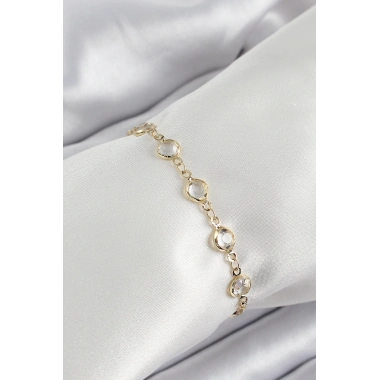 Pirinç Gold Renk Zirkon Taşlı Kadın Bileklik