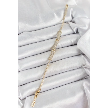 Pirinç Gold Renk Zirkon Taşlı Kemik Model Kadın Bileklik