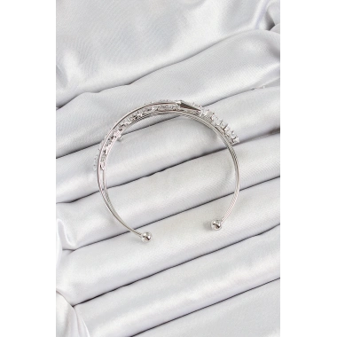 Pirinç Gümüş Renk Arpa Zirkon Taşlı Kadın Bileklik