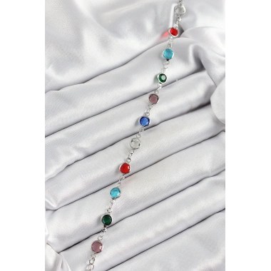 Pirinç Gümüş Renk Karışık Renk Zirkon Taşlı Kadın Bileklik