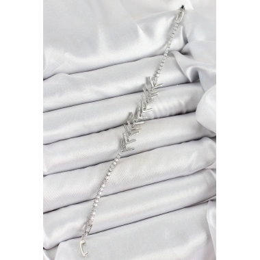 Pirinç Gümüş Renk Zirkon Taşlı Balık Sırtı Kadın Bileklik