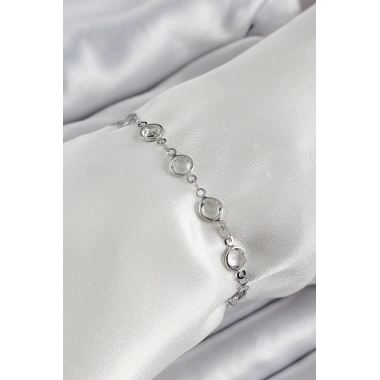 Pirinç Gümüş Renk Zirkon Taşlı Bileklik