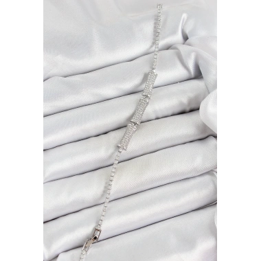 Pirinç Gümüş Renk Zirkon Taşlı Kemik Model Kadın Bileklik