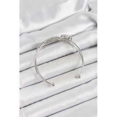 Pirinç Gümüş Renk Zirkon Taşlı Yonca Model 2li Kadın Bileklik